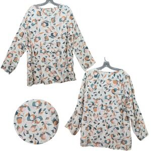 Rachel Zoe Floral Linen Top Long Sleeve Button Down Tunic Resort Beach Size 1X